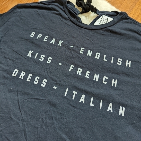 Zoe KARSSEN speak English kiss French dress Italian short sleeve tee black small - Picture 3 of 9